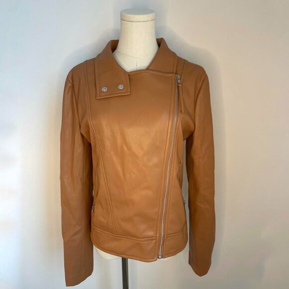 Susana Monaco Faux Leather Biker jacket in Camel Brown | Women’s Size Samll - Picture 2 of 4
